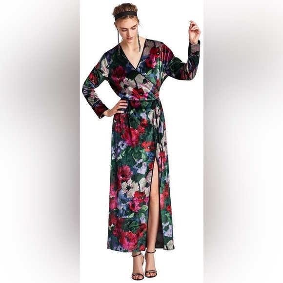 ZARA ACCESSORIES KIMONO VELVET FLORAL LONG SLEEVED LONG MAXI WRAP DRESS USA M - Picture 8 of 11